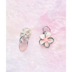 925 Hawaiian Beach Flower Flipflop Pendants Silver